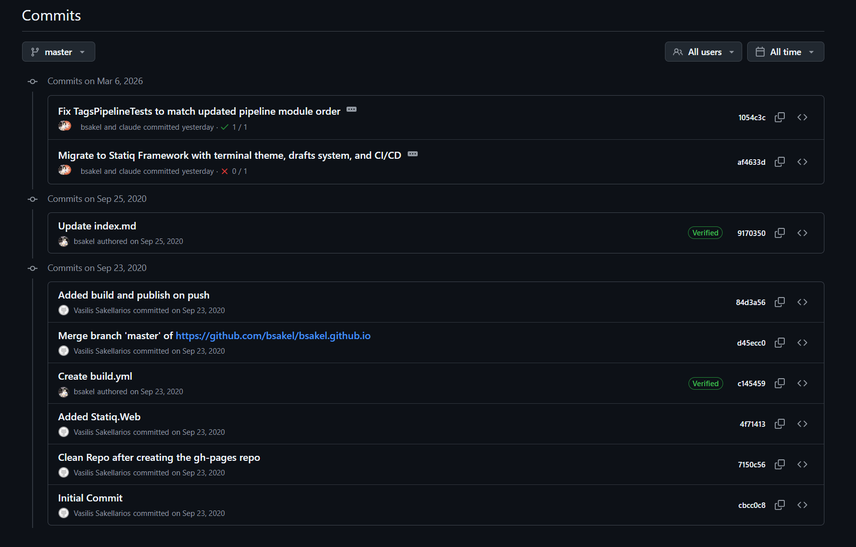 Commit history that restarted this project